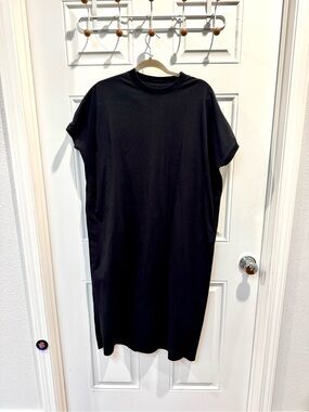 MUJI Oversized Black T-shirt Dress, Pockets, One Size